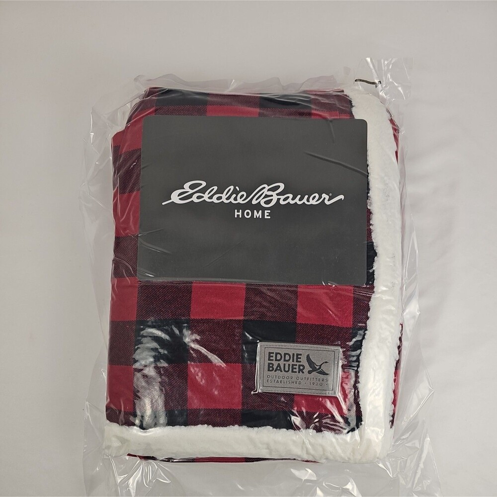 Eddie Bauer~Cabin Plaid Red Sherpa 50x60" Ultra Soft Reversible Throw Blanket